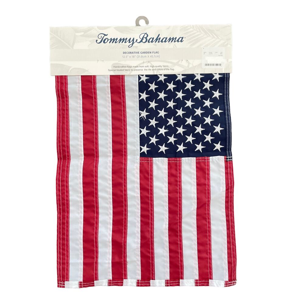 TOMMY BAHAMA Patriotic American Flag Decorative Fabric Garden Flag 12.5 x 18 NEW